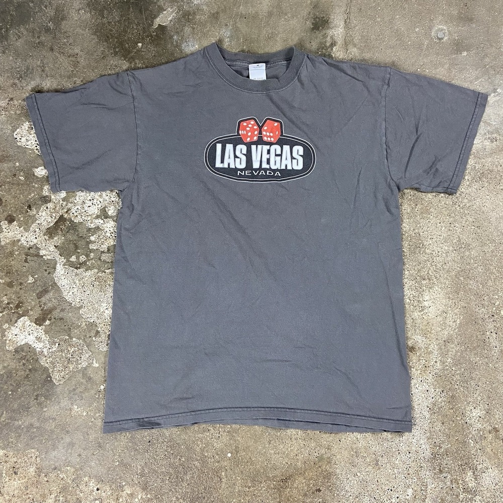 Vintage 90s Las Vegas‎ Nevada T-shirt Size Large Gray Casino Dice Graphic Gamble